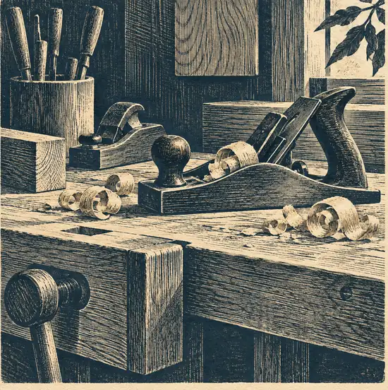 Illustration of woodworking businesses equipment and workspace