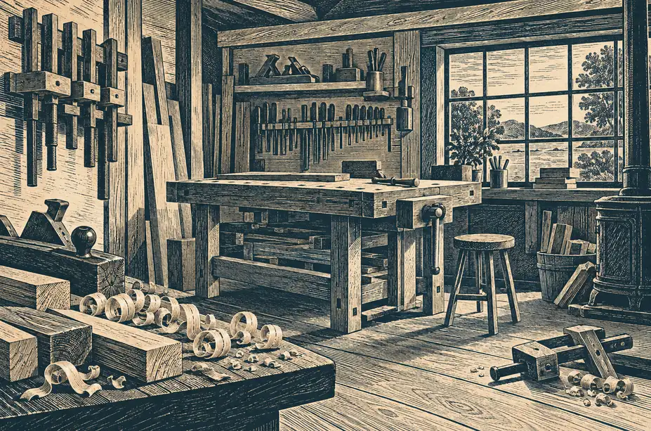 Illustration of woodworking businesses and their working space